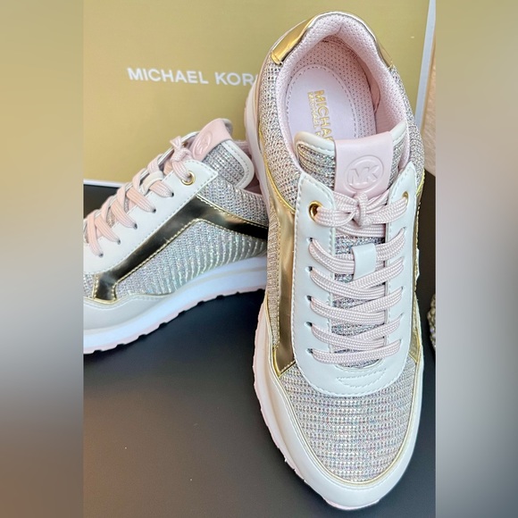 Michael Kors Maddy Leather and Glitter Chain-Mesh Trainer - Size 10 - Picture 3 of 7